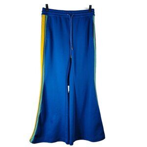 Free People Track Pants Blue Small Stripe Drawstring She's A Rainbow Flare Retro